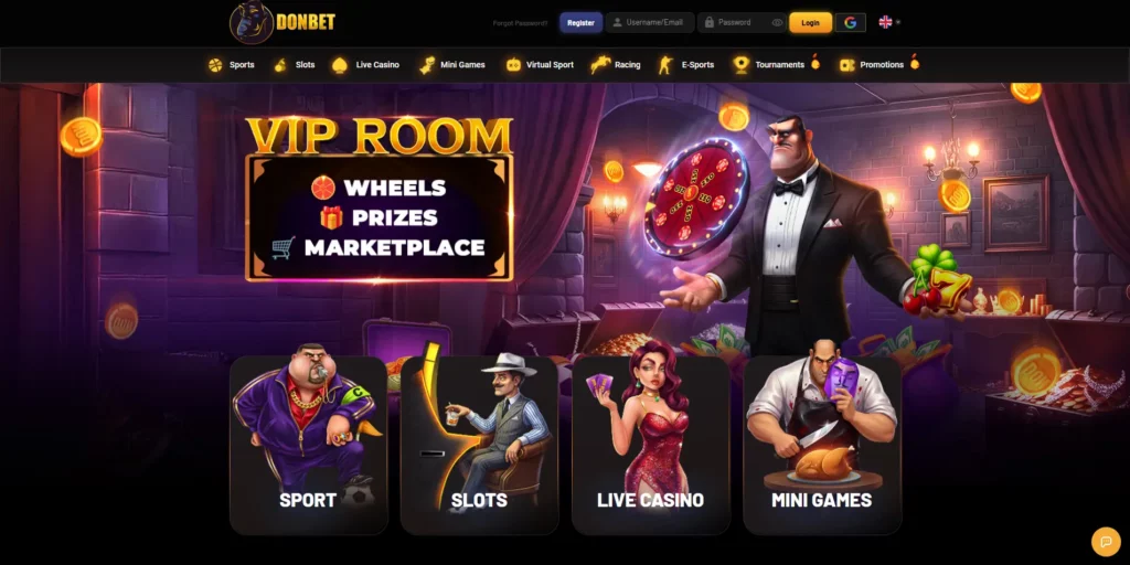 DonBet casino and sportsbook interface with the Don mascot and game lobby